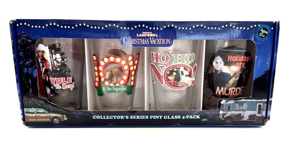 National Lampoon Christmas Vacation ICUP Pint Glass Set of 4 Holidays Are Murder